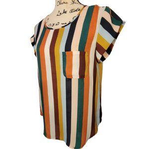 Lily White Striped Cap Sleeved Blouse Size L